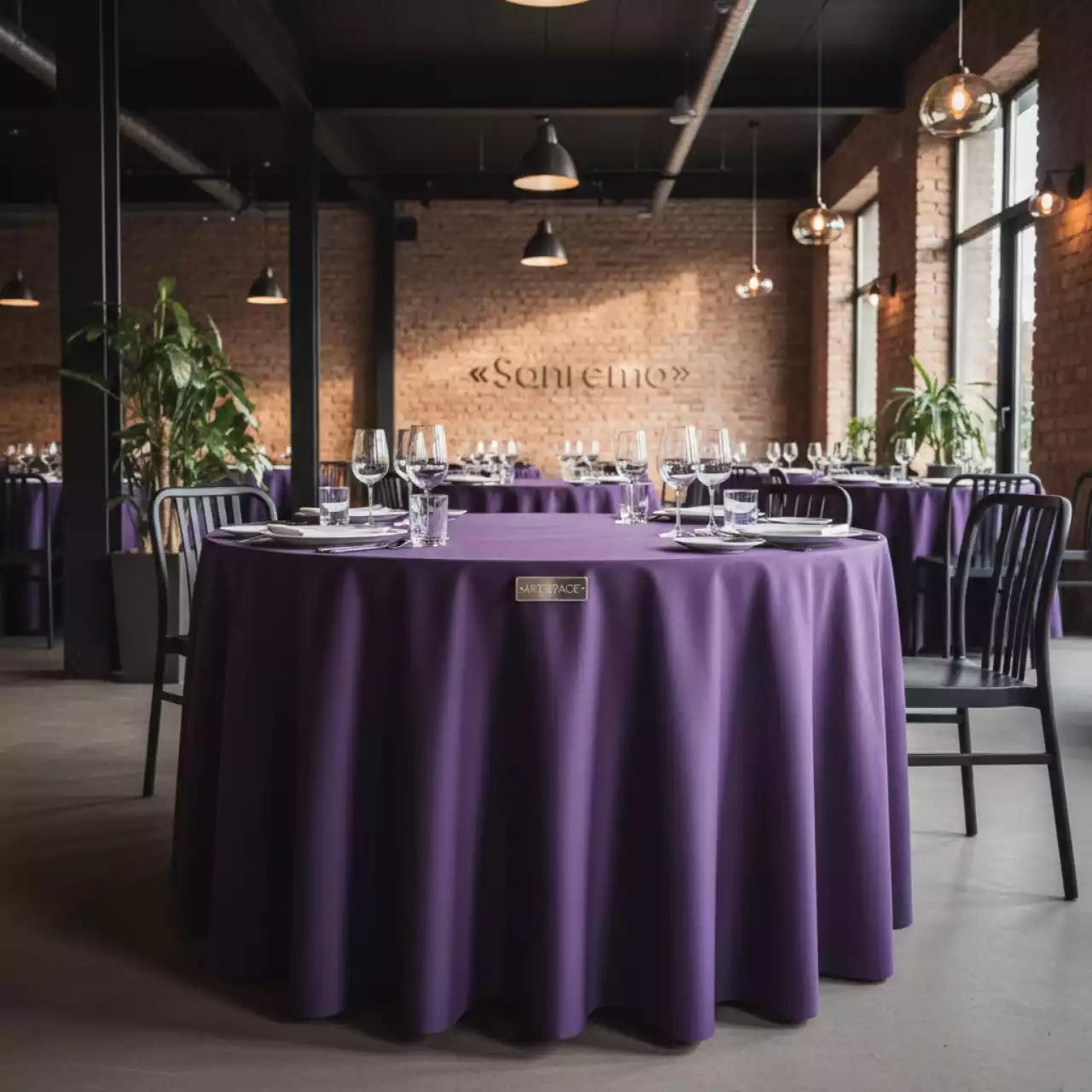 Аренда Скатерть круглая сиреневая диаметр 3,3 м в ресторане «Sanremo» — ART SPACE