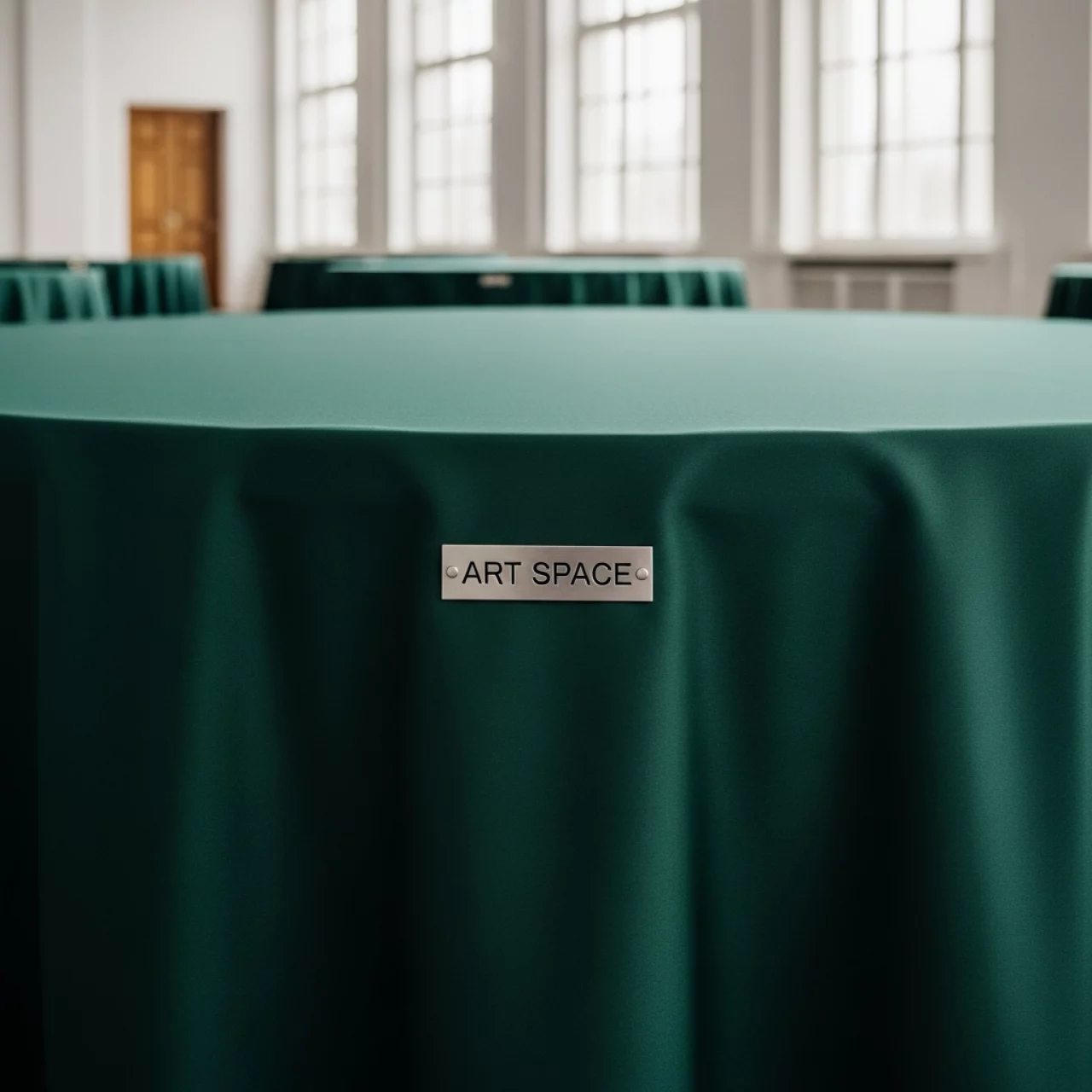 Аренда Скатерть круглая темно зеленая 3,3 м в усадьбе Голицына — ART SPACE