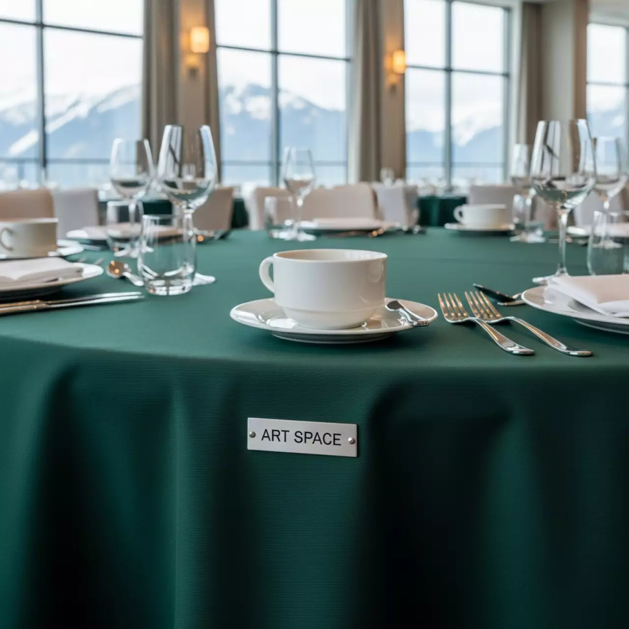 Аренда Скатерть круглая темно зеленая диаметром 2,3 м в Гранд Отель Поляна — ART SPACE