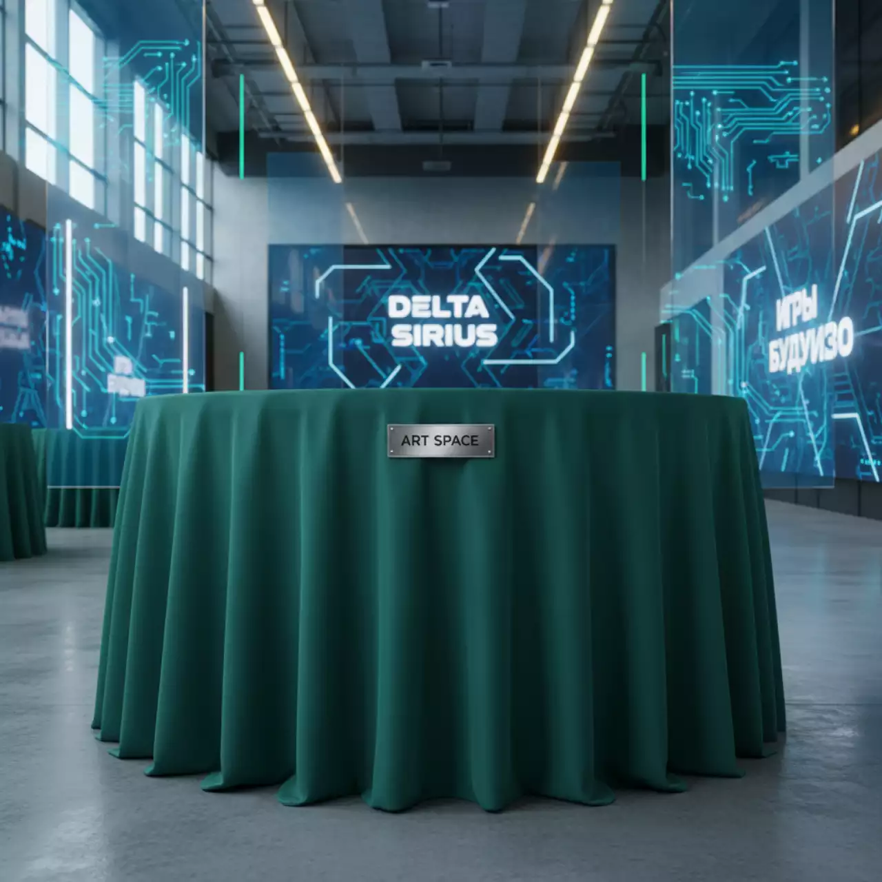 Аренда Скатерть круглая зеленая 2,3 м в Delta Sirius — ART SPACE