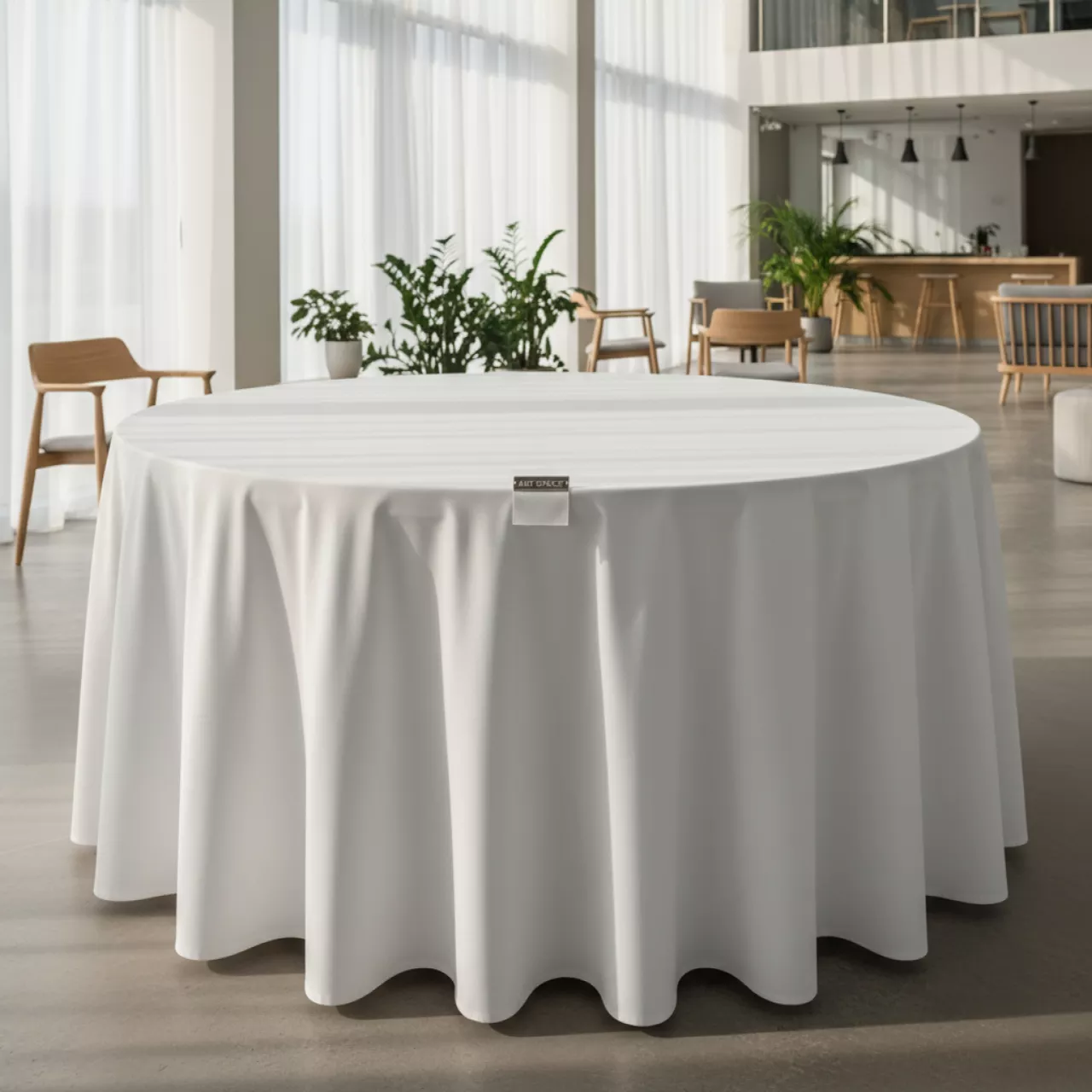 Аренда Скатерть круглая журавинка диаметр 2,2 м белая гладь в отеле Radisson Lazurnaya — ART SPACE