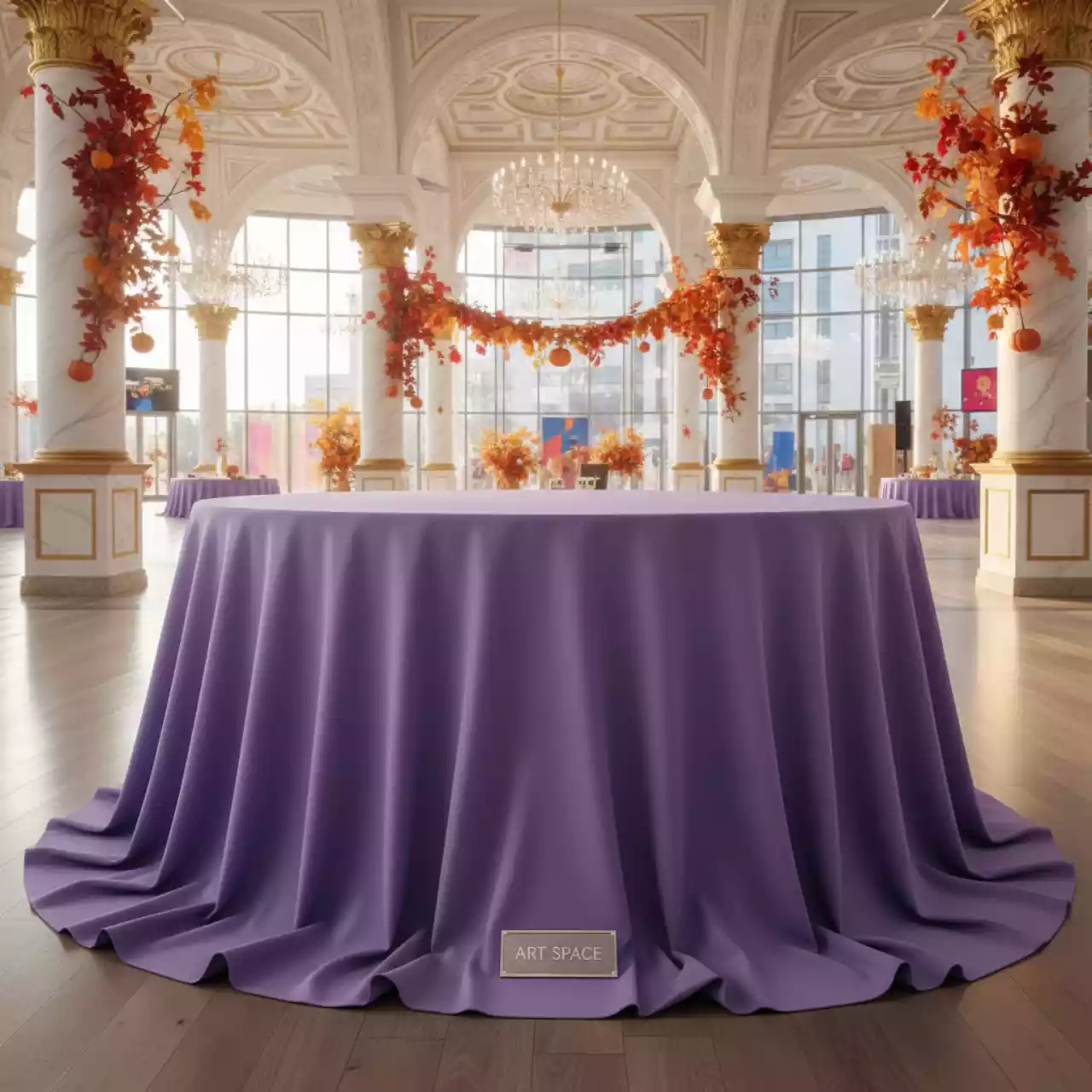 Аренда Скатерть лавандовая круглая софт d 300 см в ледовом дворце «Роза Хутор» — ART SPACE