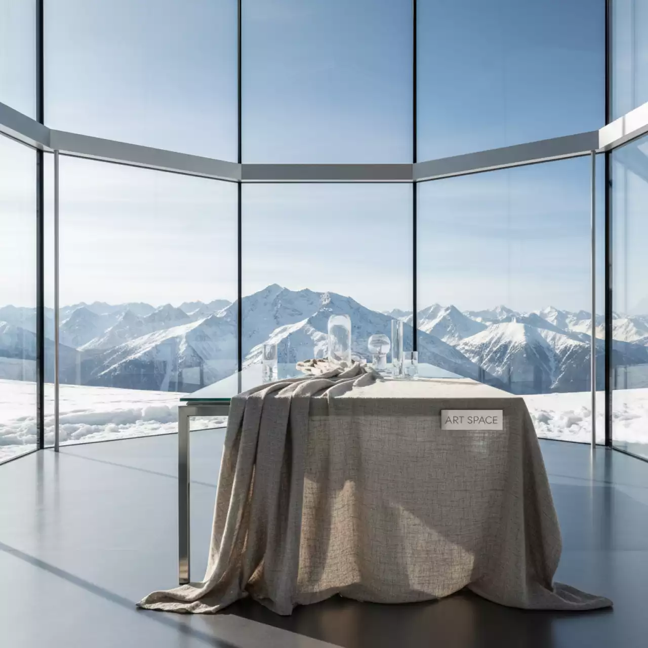 Аренда Скатерть Ленни натуральный лен на площадке Rosa Peak (2320м) — ART SPACE