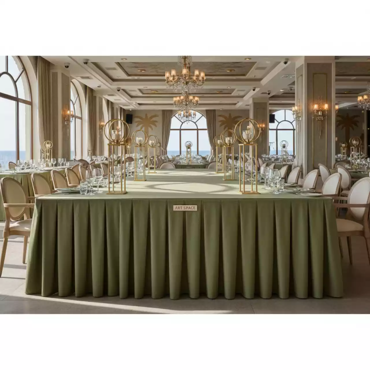Аренда Скатерть оливковая 400х300 см софт в ресторане «Паруса» — ART SPACE