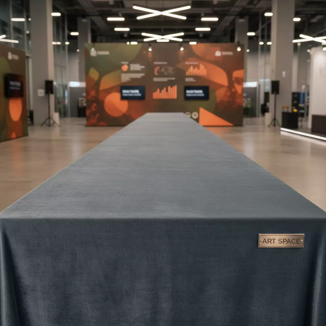 Аренда Скатерть прямая широкая бархатная серо голубая в Mantera Supreme — ART SPACE