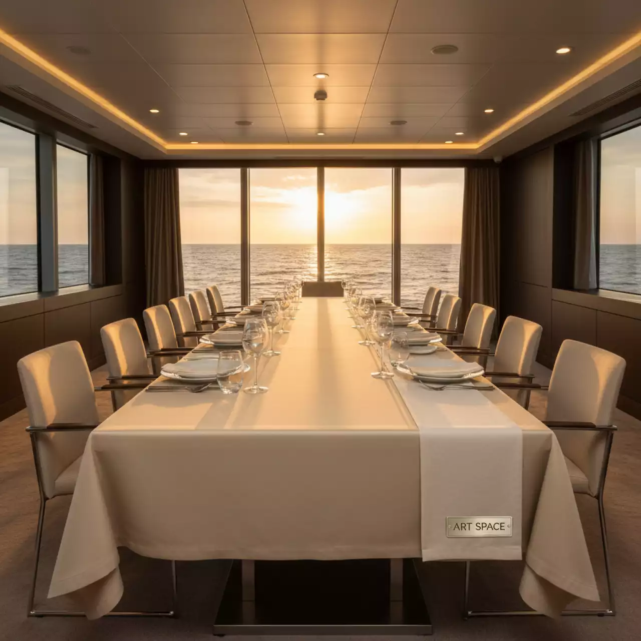 Аренда Скатерть прямоугольная 1,4х2,4 м шампань на теплоходе «Дагомыс» — ART SPACE