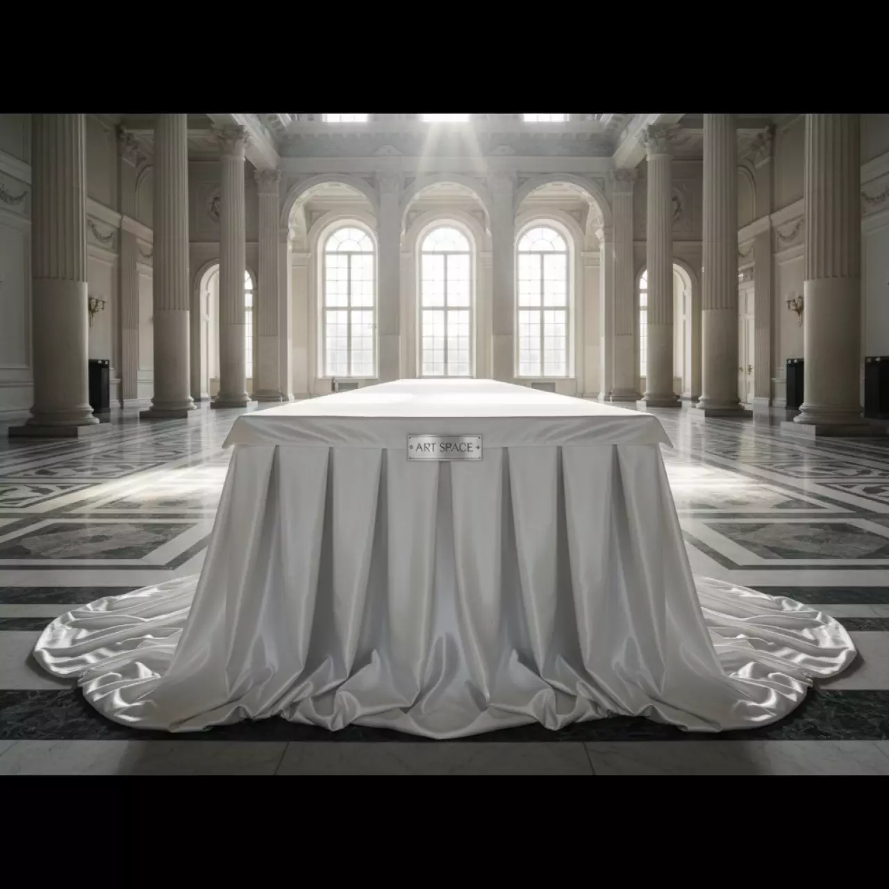 Аренда Скатерть прямоугольная 320х290 в пол журавинка гладь белая без шва в Зале органной и камерной музыки — ART SPACE