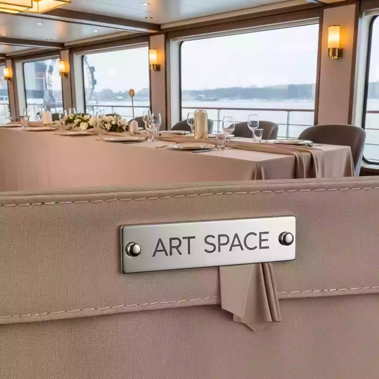 Аренда Скатерть прямоугольная 3,2х2,25 м Шампань на теплоходе «Дагомыс» — ART SPACE