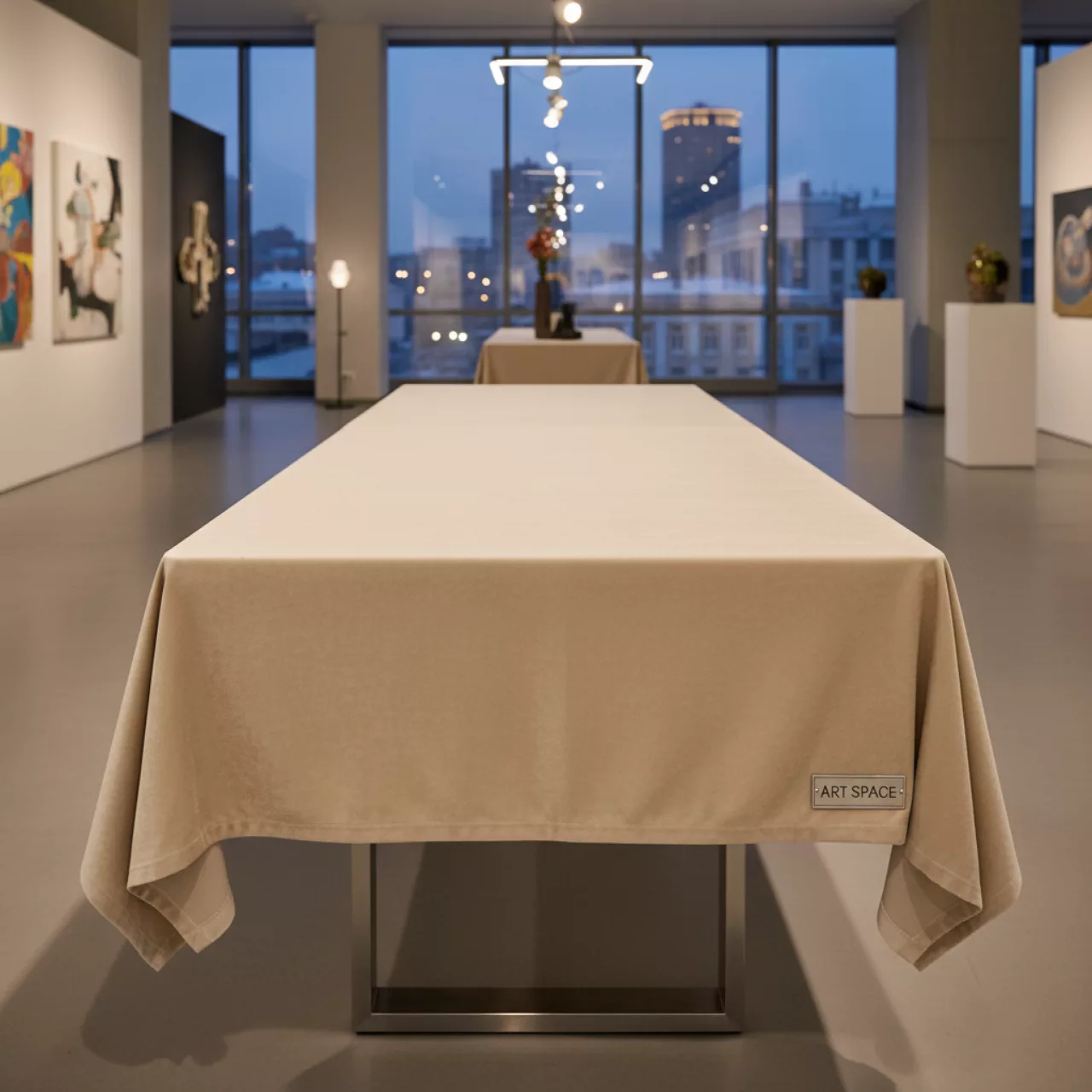 Аренда Скатерть прямоугольная Бархат кремовая 3300х2250 мм в МФК «Горный» — ART SPACE