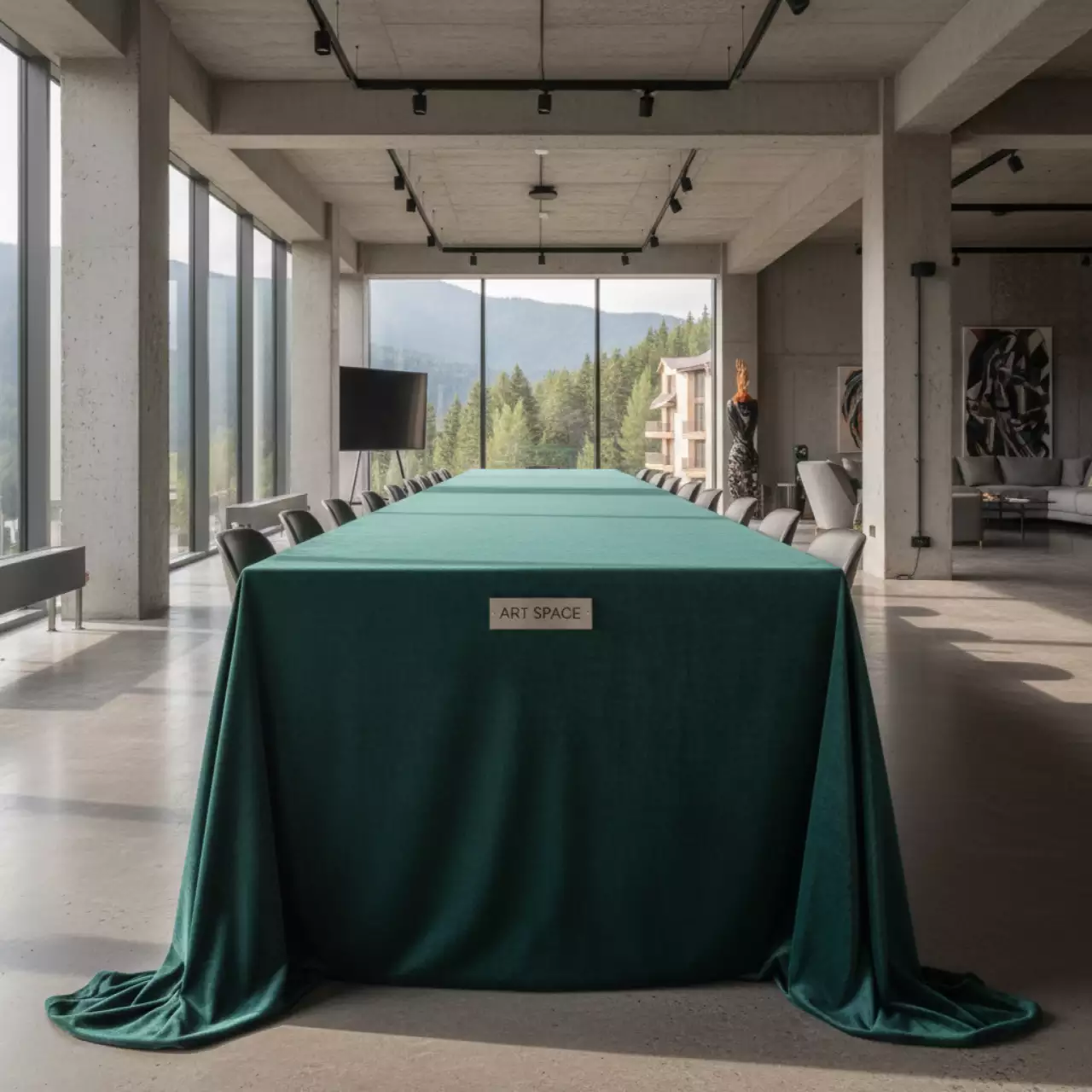 Аренда Скатерть прямоугольная Бархат Морская волна 3300х2250 мм в Поляна 1389 Отель и Спа — ART SPACE