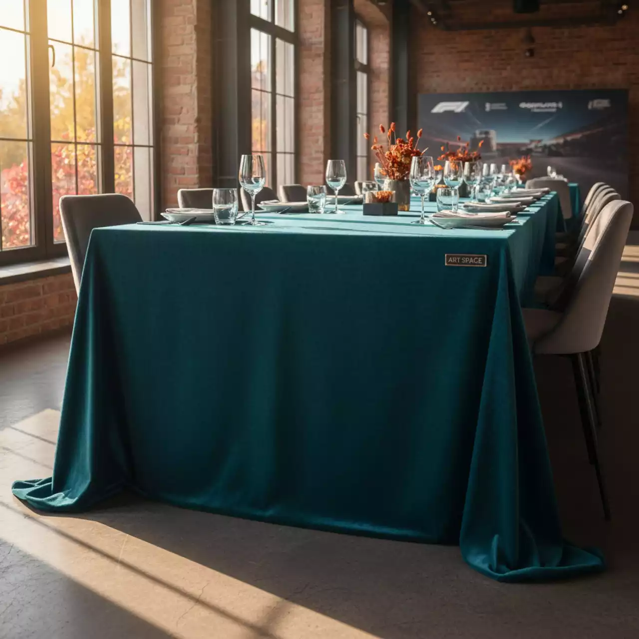 Аренда Скатерть прямоугольная Бархат "Морская волна" 3300х2250 мм в ресторане «D.O.M» — ART SPACE