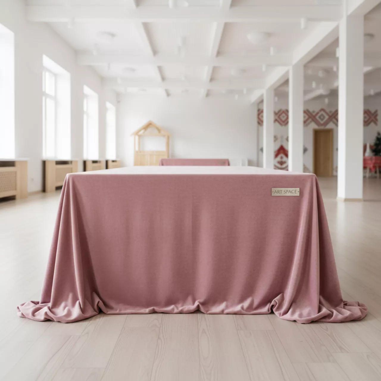 Аренда Скатерть прямоугольная "Бархат" пыльно розовая 3300х2250 мм в этно-парке «Моя Россия» — ART SPACE