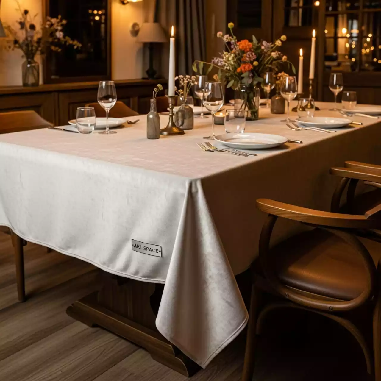 Аренда Скатерть прямоугольная "Бархат" слоновая кость 3300х2250 мм в ресторане «Сыроварня» — ART SPACE