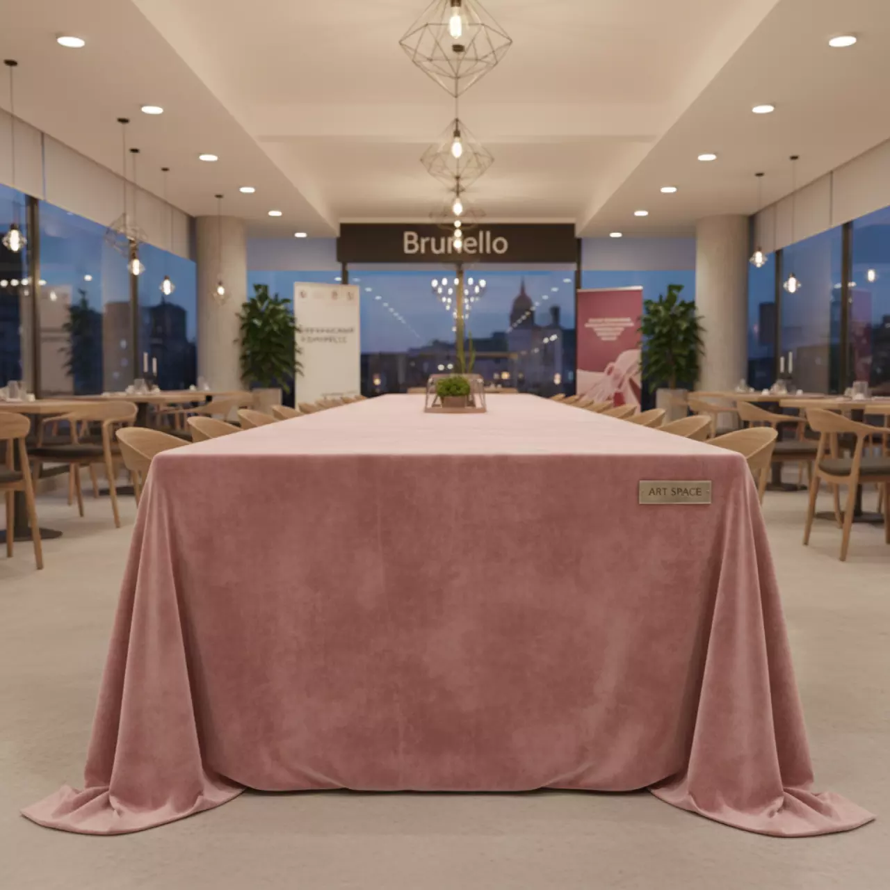 Аренда Скатерть прямоугольная Бархатная Альт пыльно розовая 415 в ресторане «Brunello» — ART SPACE