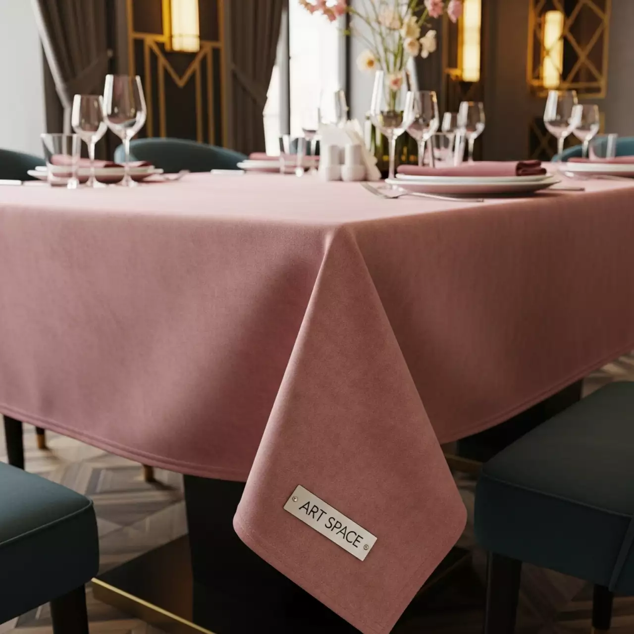 Аренда Скатерть прямоугольная Бархатная Альт пыльно розовая 415 в ресторане «Магадан» — ART SPACE