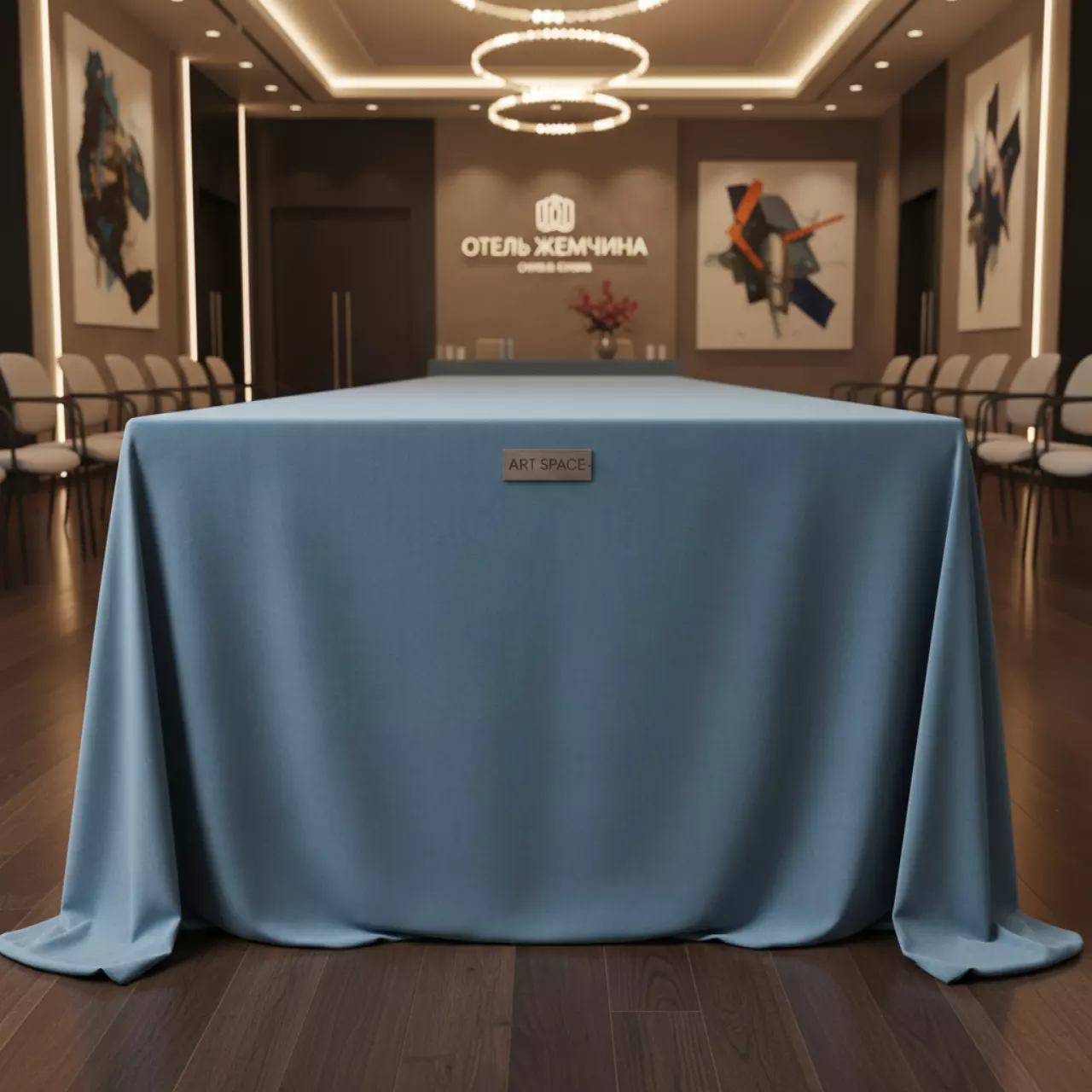 Аренда Скатерть прямоугольная бархатная бесшовная Альт голубая в конгресс-холле отеля Жемчужина — ART SPACE