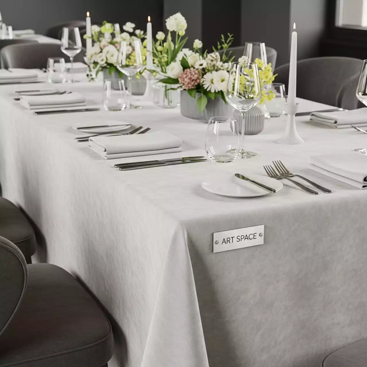 Аренда Скатерть прямоугольная бархатная бесшовная Alt айвори в ресторане «Баран-Рапан» — ART SPACE