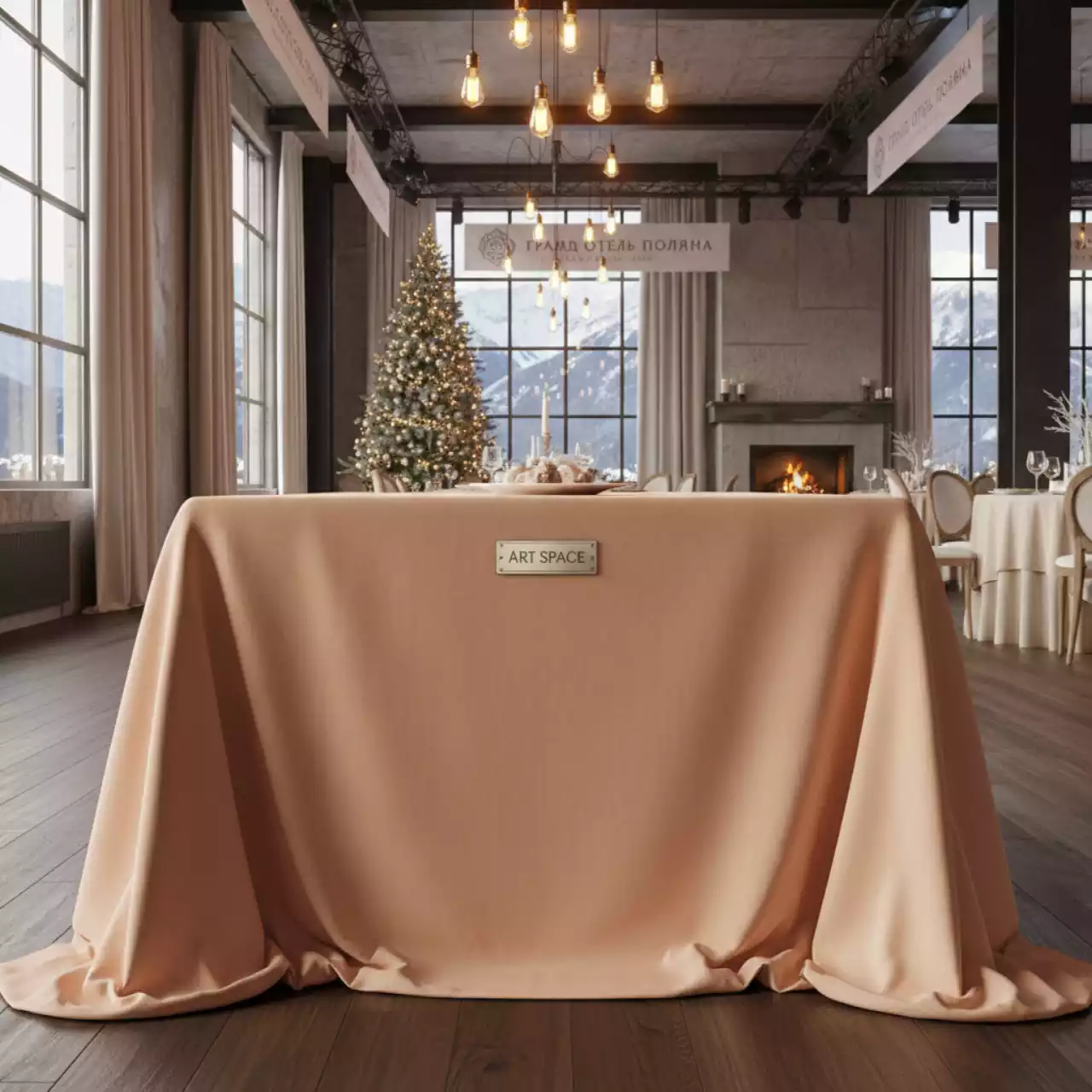 Аренда Скатерть прямоугольная бархатная бесшовная Ларго XL персиковая в Гранд Отель Поляна — ART SPACE