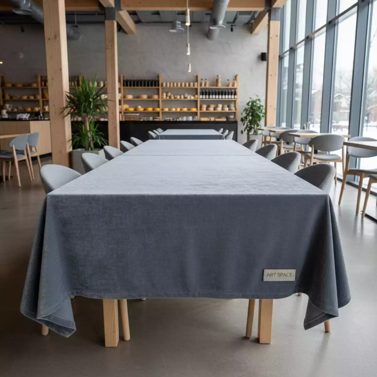 Аренда Скатерть прямоугольная бархатная бесшовная Ларго XL серо голубая в ресторане «Сыроварня» — ART SPACE