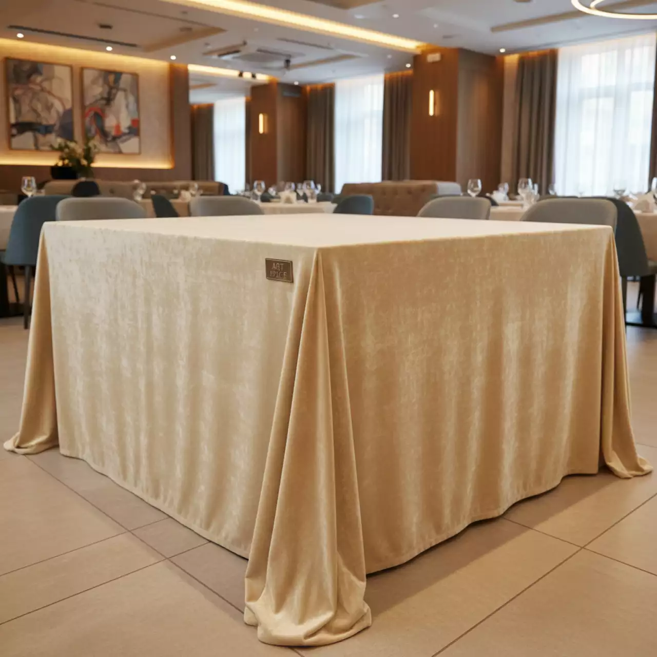 Аренда Скатерть прямоугольная бархатная слоновая кость 3300х2250 мм в ресторане «D.O.M» — ART SPACE