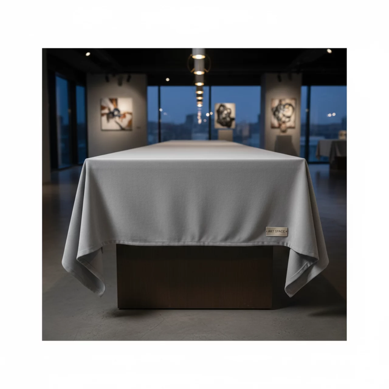 Аренда Скатерть прямоугольная бархатная светло серая в ресторане «Высота 5642» — ART SPACE