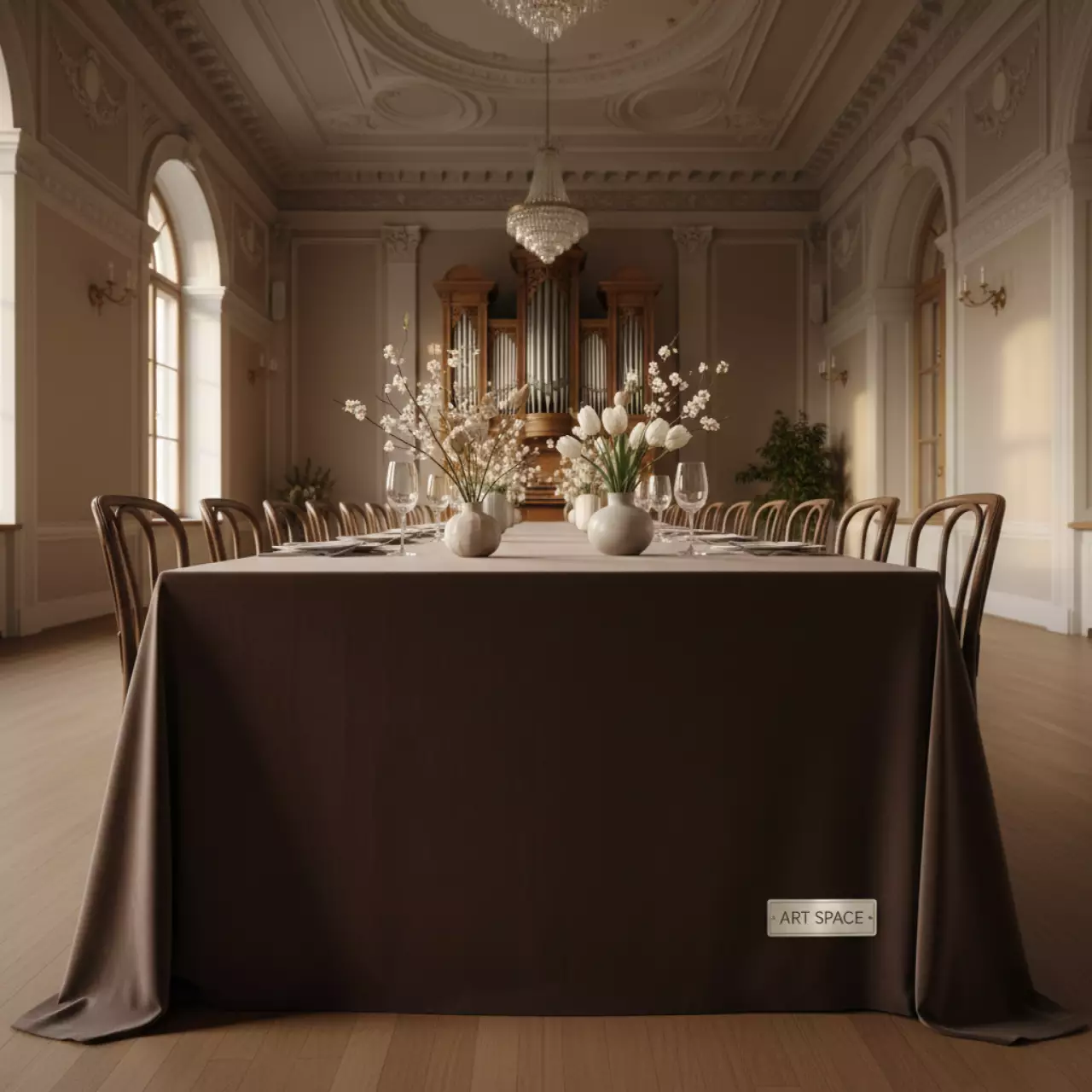 Аренда Скатерть прямоугольная бархатная темный шоколад в Зале органной и камерной музыки — ART SPACE