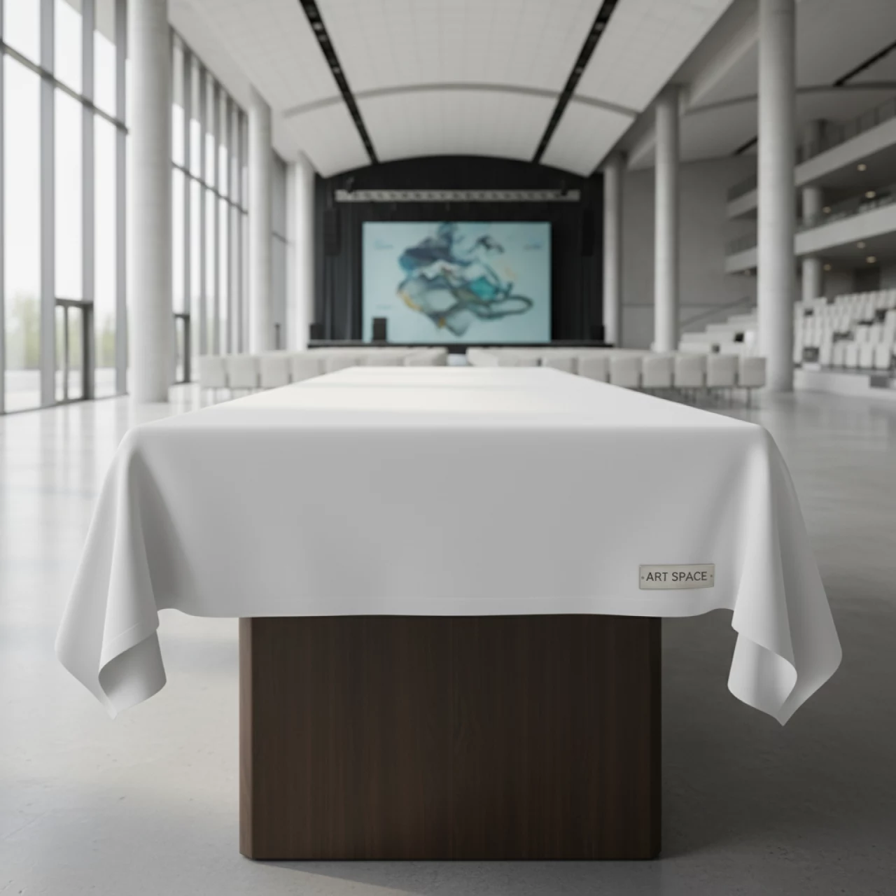 Аренда Скатерть прямоугольная белая 1,4х2,4 м в Сириус Арене — ART SPACE
