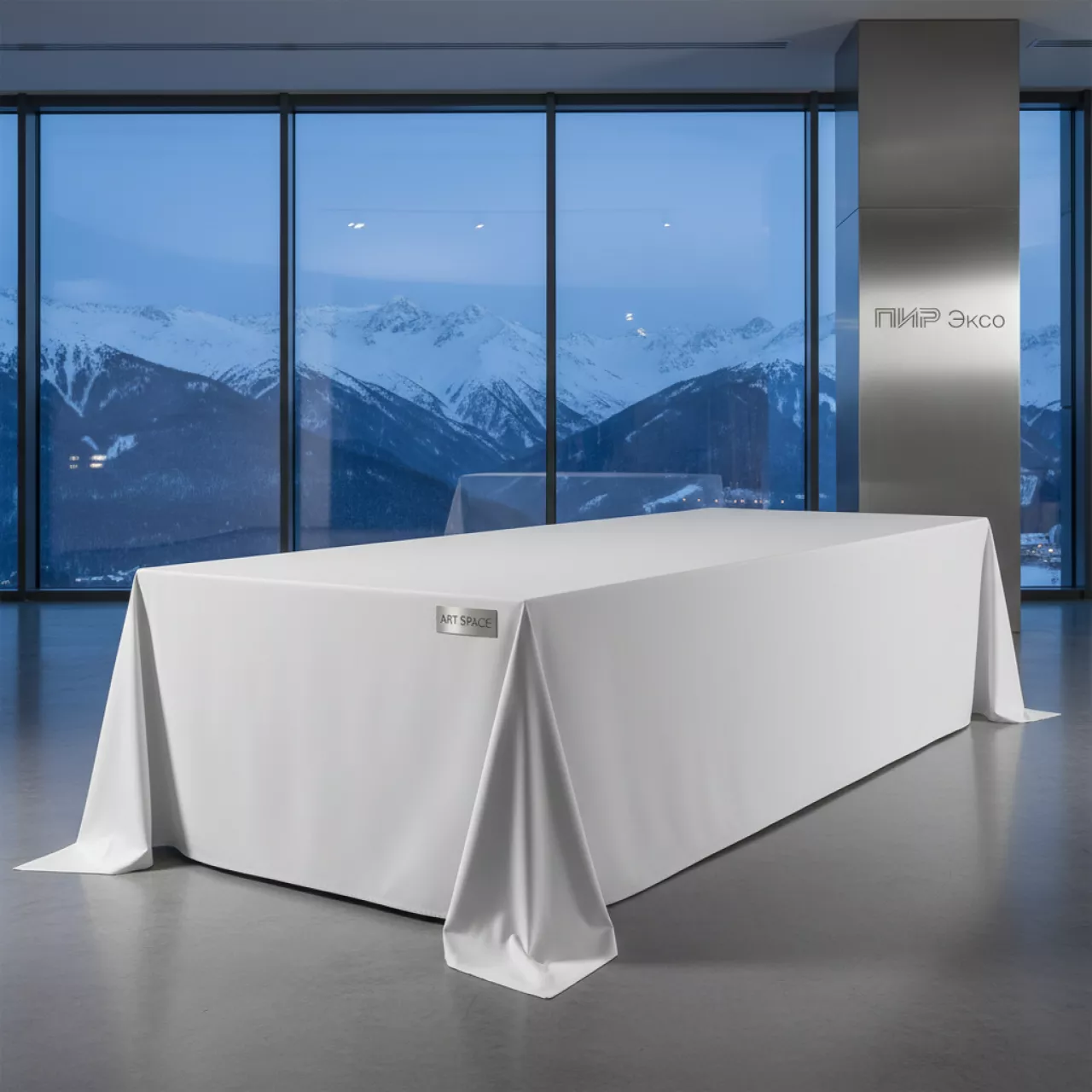 Аренда Скатерть прямоугольная белая 3,20х2,25 м с евроуголком на курорте «Газпром» (Альпика) — ART SPACE