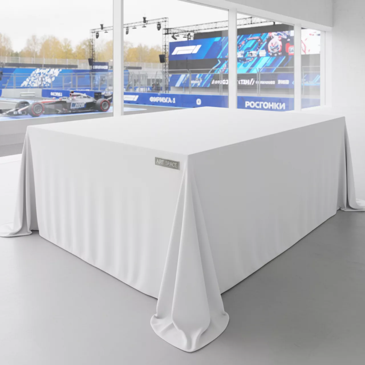 Аренда Скатерть прямоугольная белая гладь 2400х1700 в ледовом дворце «Большой» — ART SPACE