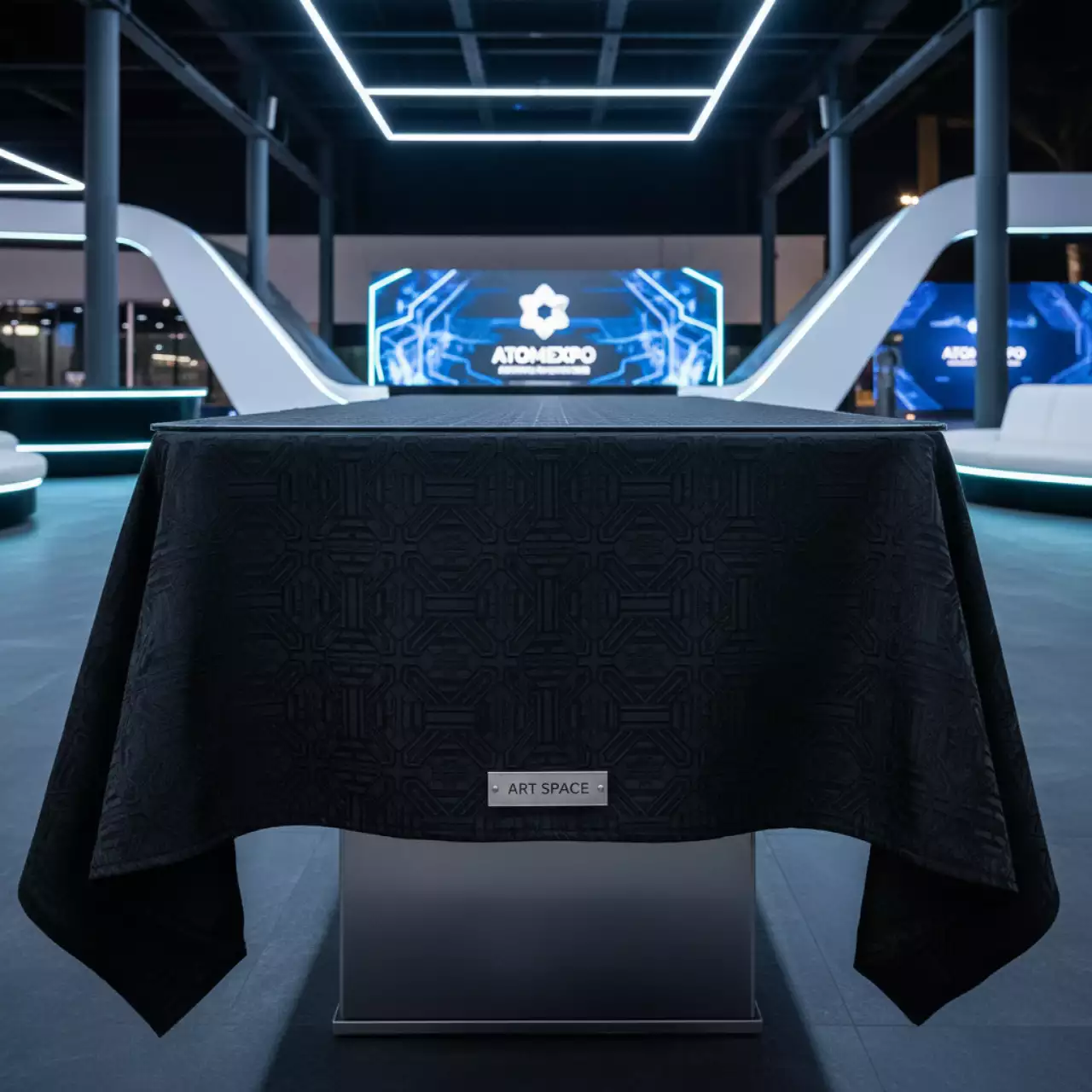 Аренда Скатерть прямоугольная чёрная Жаккард 1,4х2,4 м в пляжном комплексе VinoGrad — ART SPACE