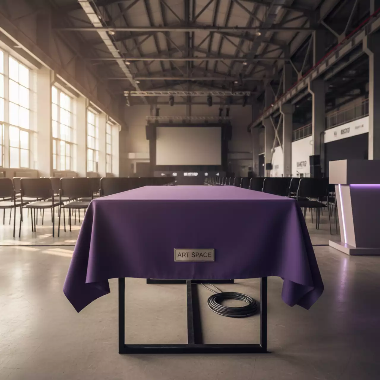 Аренда Скатерть прямоугольная фиолетовая 1,4х2,4 м в ледовом дворце «Роза Хутор» — ART SPACE