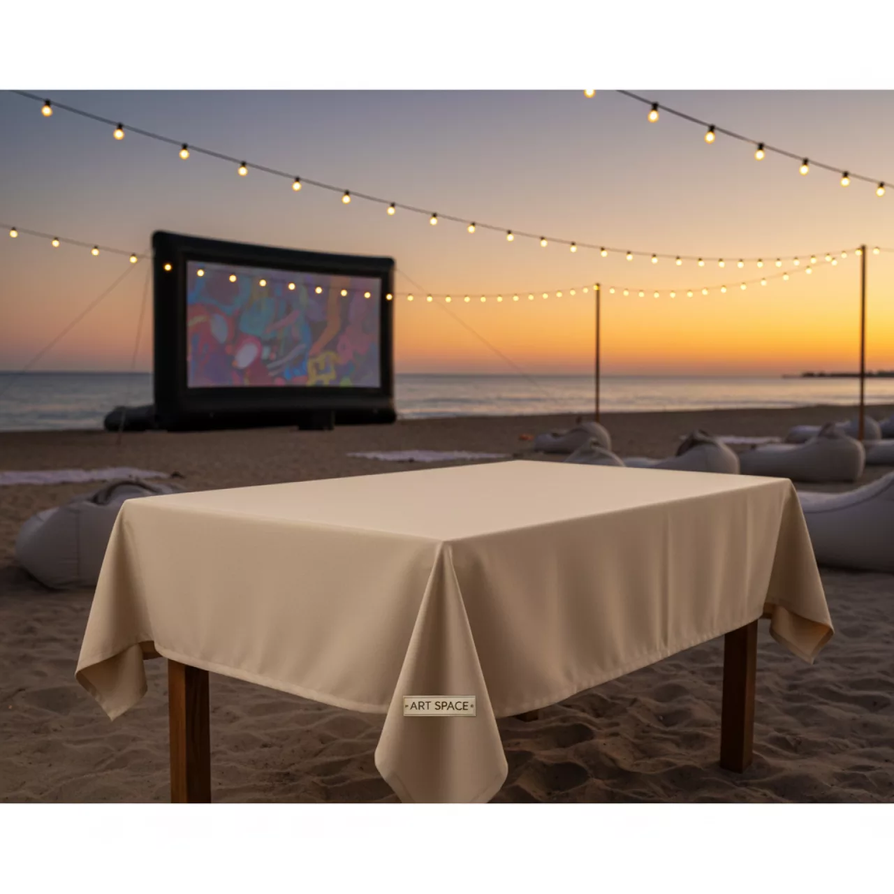 Аренда Скатерть прямоугольная Габардин бежевая 2000х1500 мм на пляже «Маяк» — ART SPACE