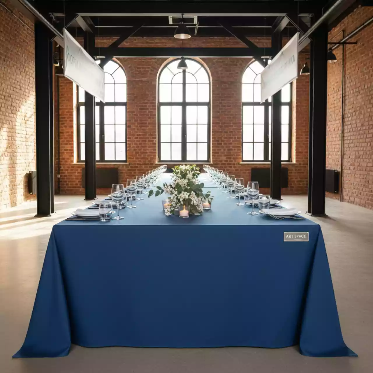 Аренда Скатерть прямоугольная "Габардин" лазурная 3300х2250 мм в ресторане «La Terrazza» — ART SPACE