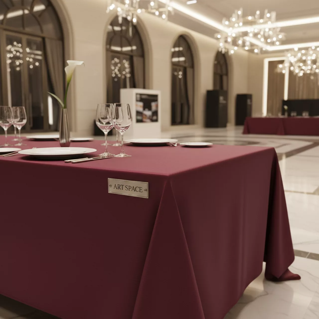 Аренда Скатерть прямоугольная габардиновая бургунди Рондо в Radisson Collection Paradise — ART SPACE