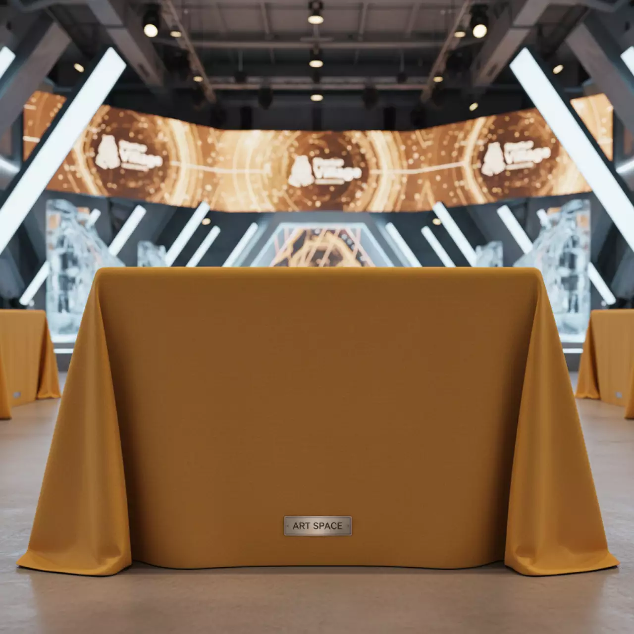 Аренда Скатерть прямоугольная габардиновая горчичная Рондо в ледовом дворце «Роза Хутор» — ART SPACE