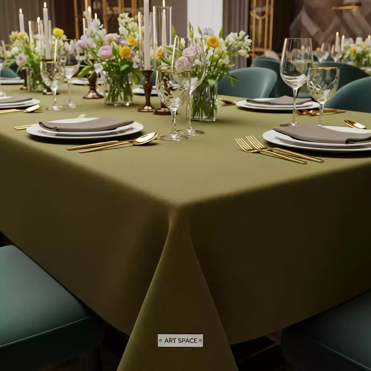 Аренда Скатерть прямоугольная габардиновая оливковая Рондо в ресторане «Высота 5642» — ART SPACE
