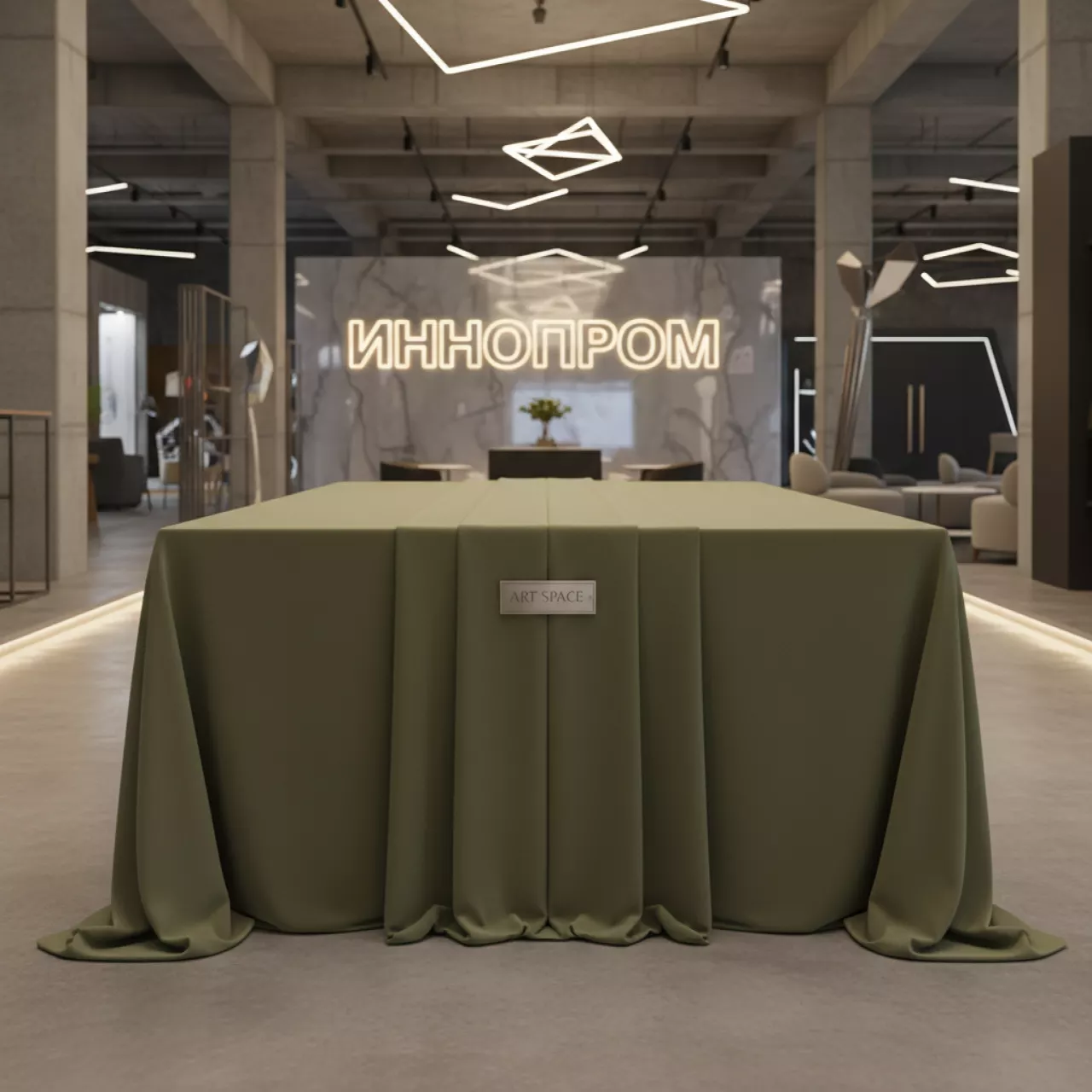 Аренда Скатерть прямоугольная габардиновая оливковая увеличенная Рондо в казино «Сочи» — ART SPACE