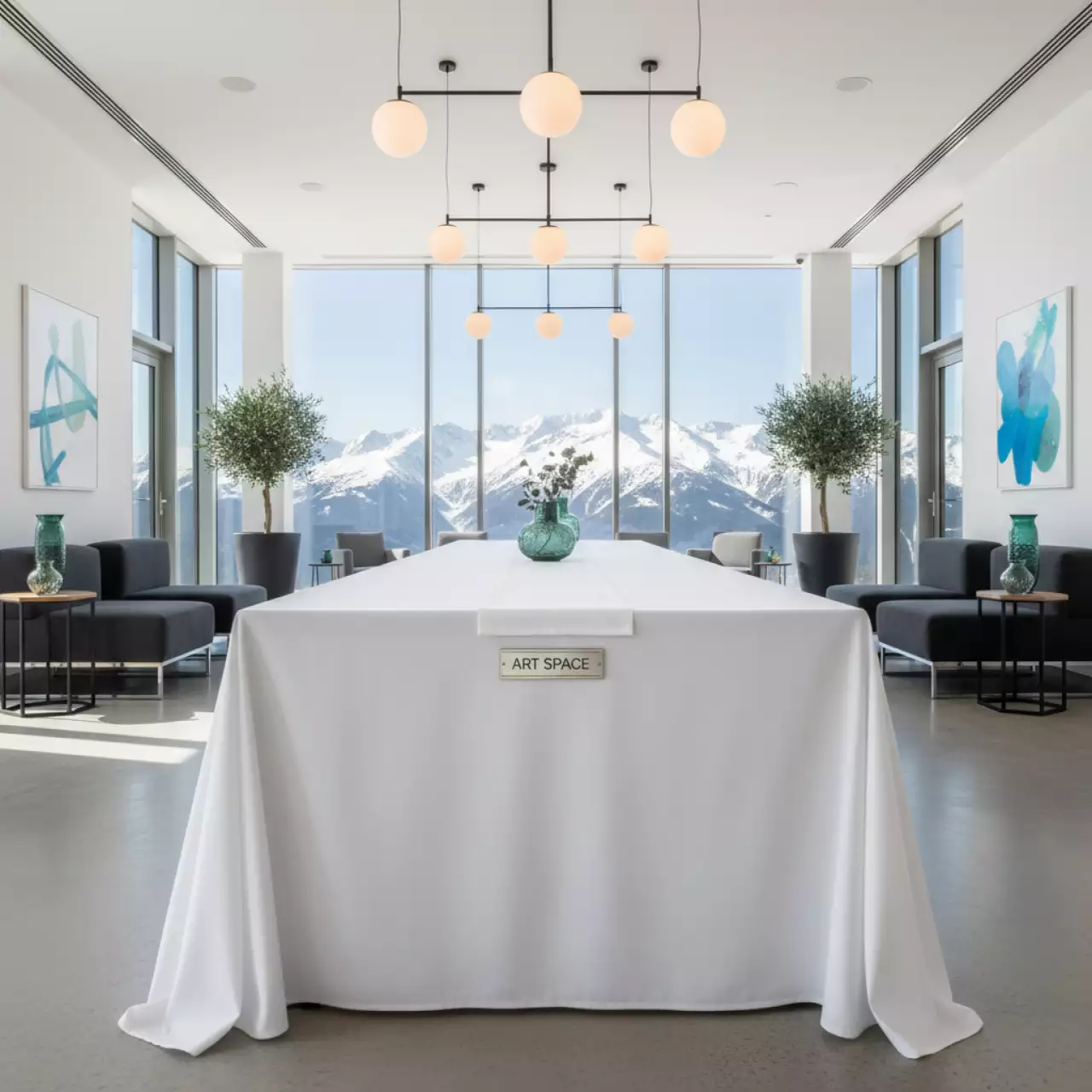 Аренда Скатерть прямоугольная габардиновая Рондо белая увеличенная в Panorama by Mercure — ART SPACE