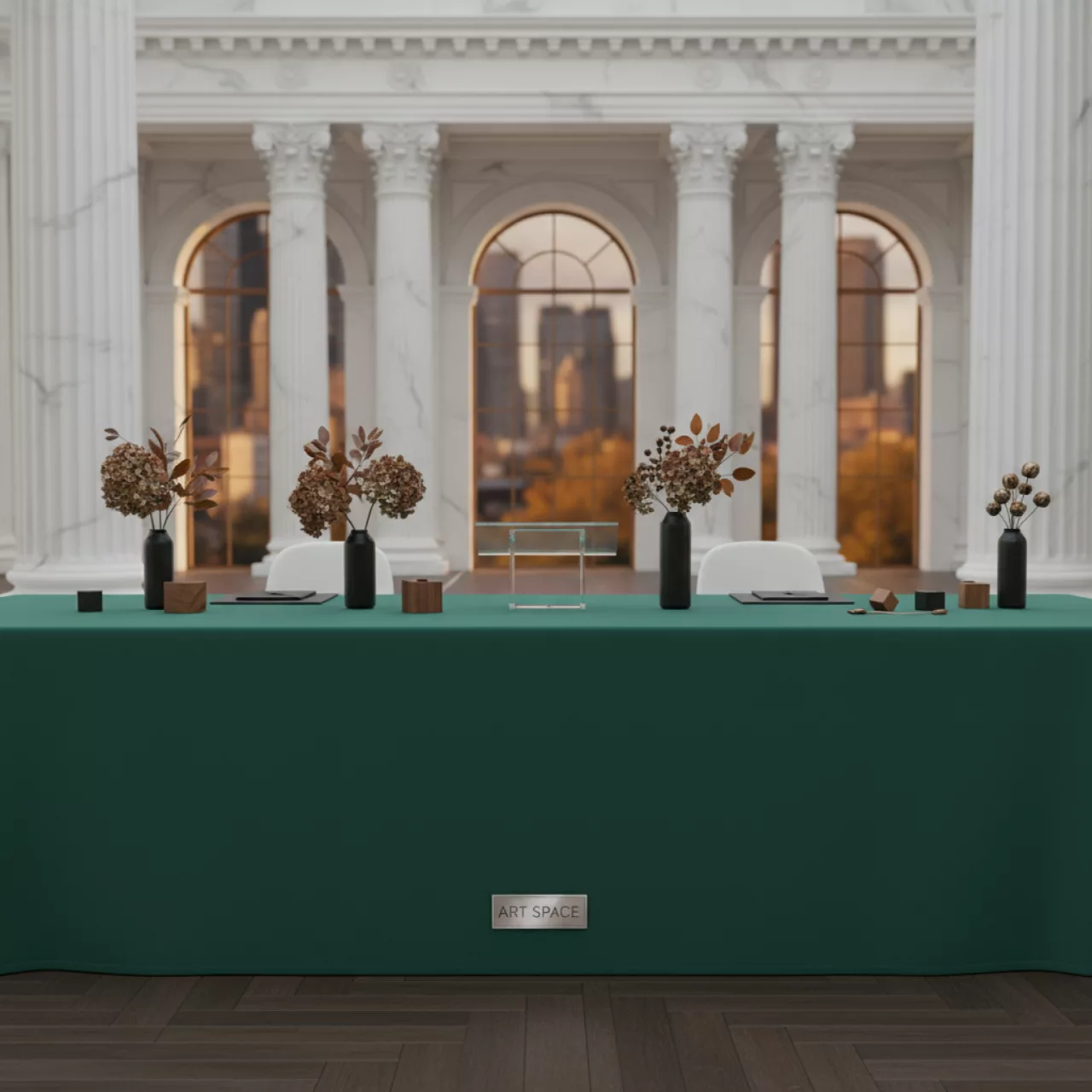 Аренда Скатерть прямоугольная габардиновая Rondo изумрудная в Alpha Sirius — ART SPACE