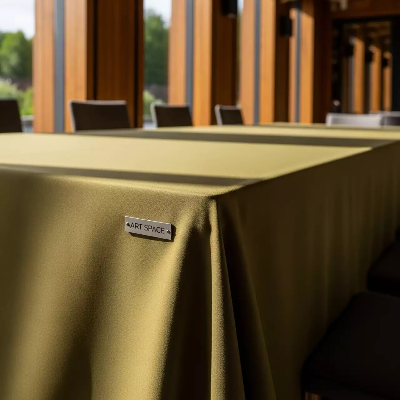 Аренда Скатерть прямоугольная габардиновая Рондо оливковая увеличенная в этно-парке «Моя Россия» — ART SPACE