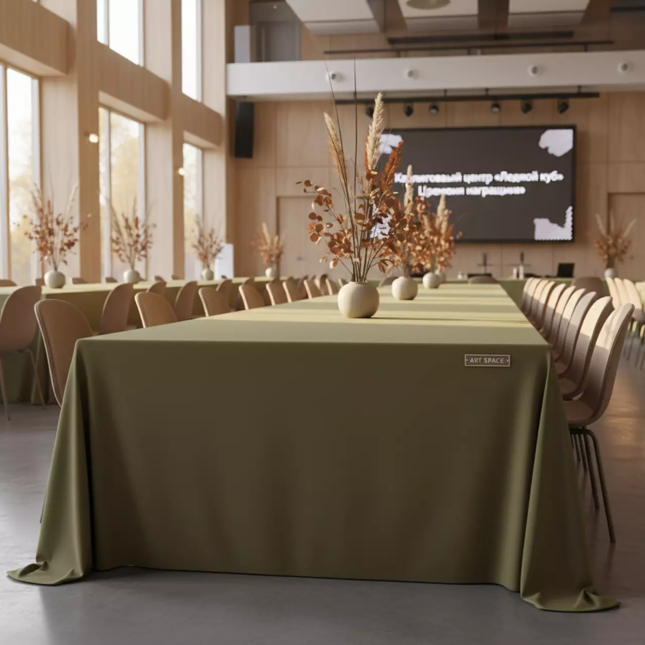 Аренда Скатерть прямоугольная габардиновая Рондо оливковая в Керлинговом центре «Ледяной куб» — ART SPACE