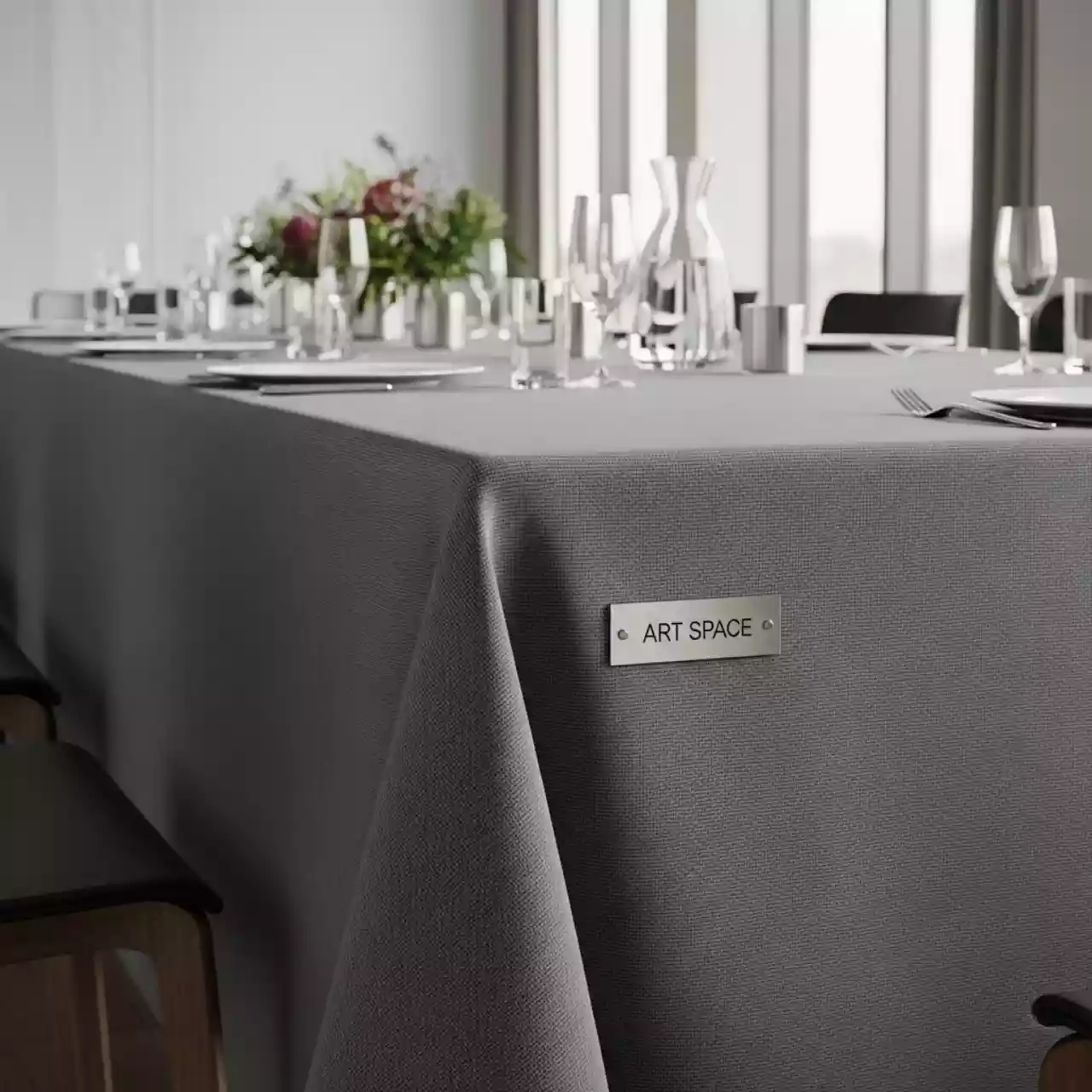 Аренда Скатерть прямоугольная габардиновая Рондо стальная серая в Gamma Sirius — ART SPACE