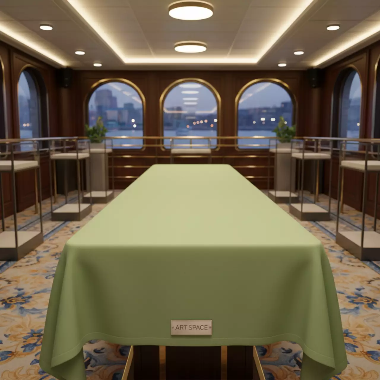 Аренда Скатерть прямоугольная габардиновая Рондо травяная на теплоходе «Дагомыс» — ART SPACE