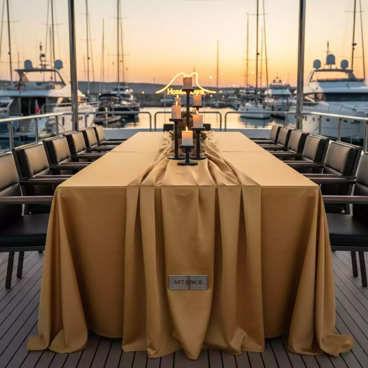 Аренда Скатерть прямоугольная габардиновая Рондо золотистая на VIP-яхте (Имеретинский порт) — ART SPACE