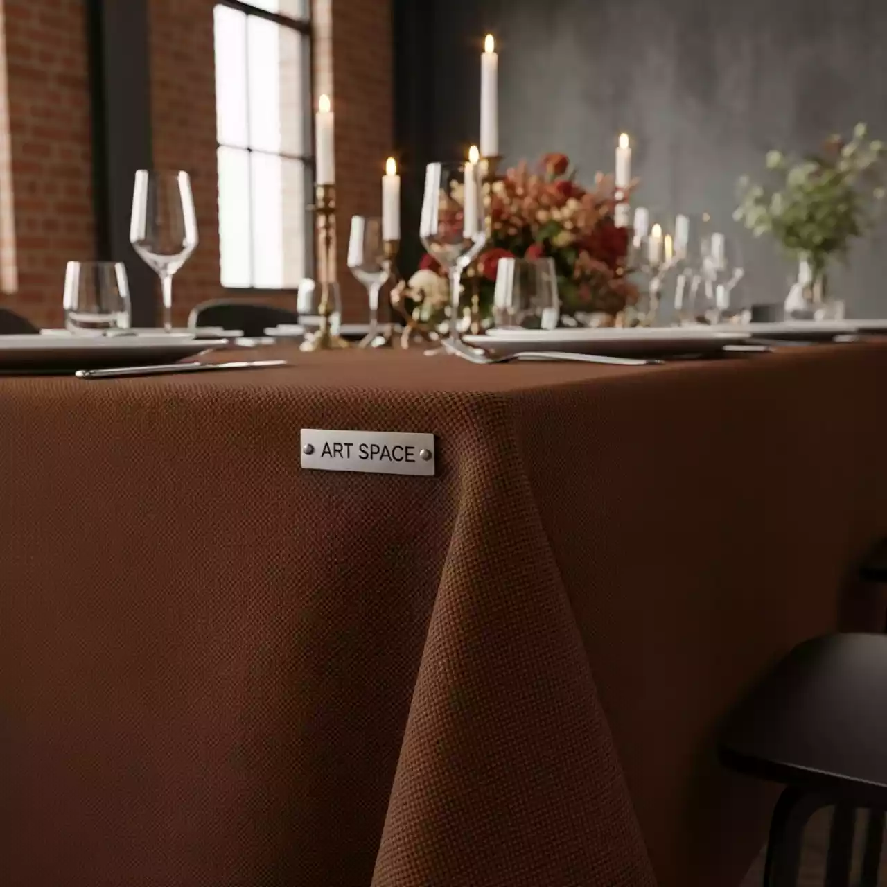 Аренда Скатерть прямоугольная габардиновая шоколадная Rondo в лофте «Студия 21» — ART SPACE