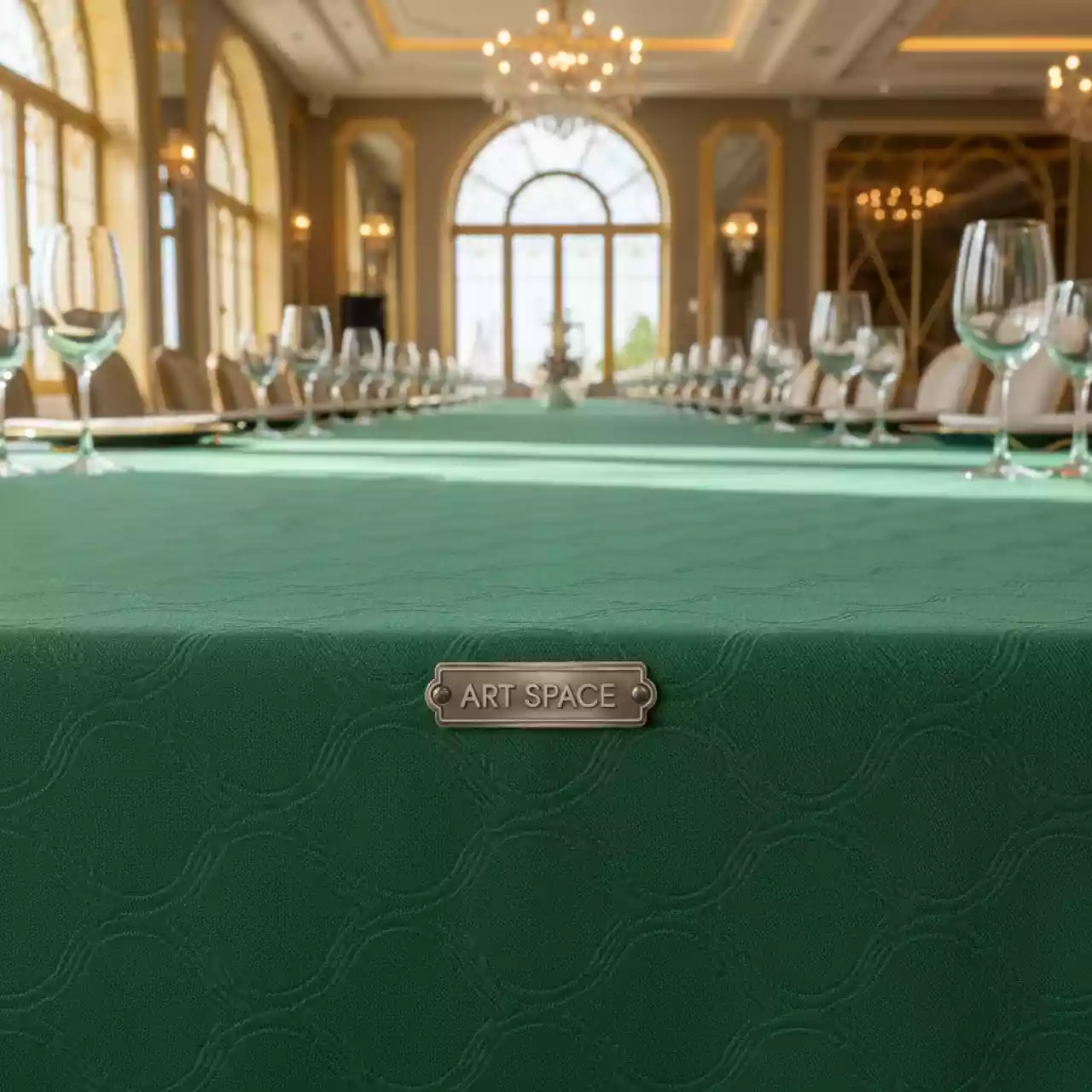Аренда Скатерть прямоугольная габардиновая травяная Рондо в казино «Сочи» — ART SPACE