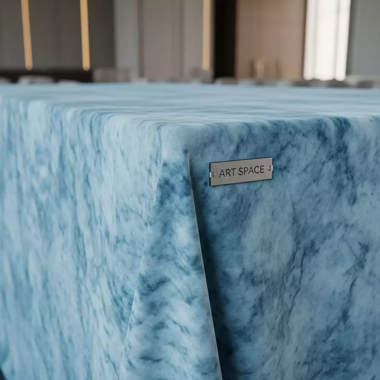 Аренда Скатерть прямоугольная Мраморный Бархат голубая 3300х2300 мм в конгресс-холле отеля Жемчужина — ART SPACE