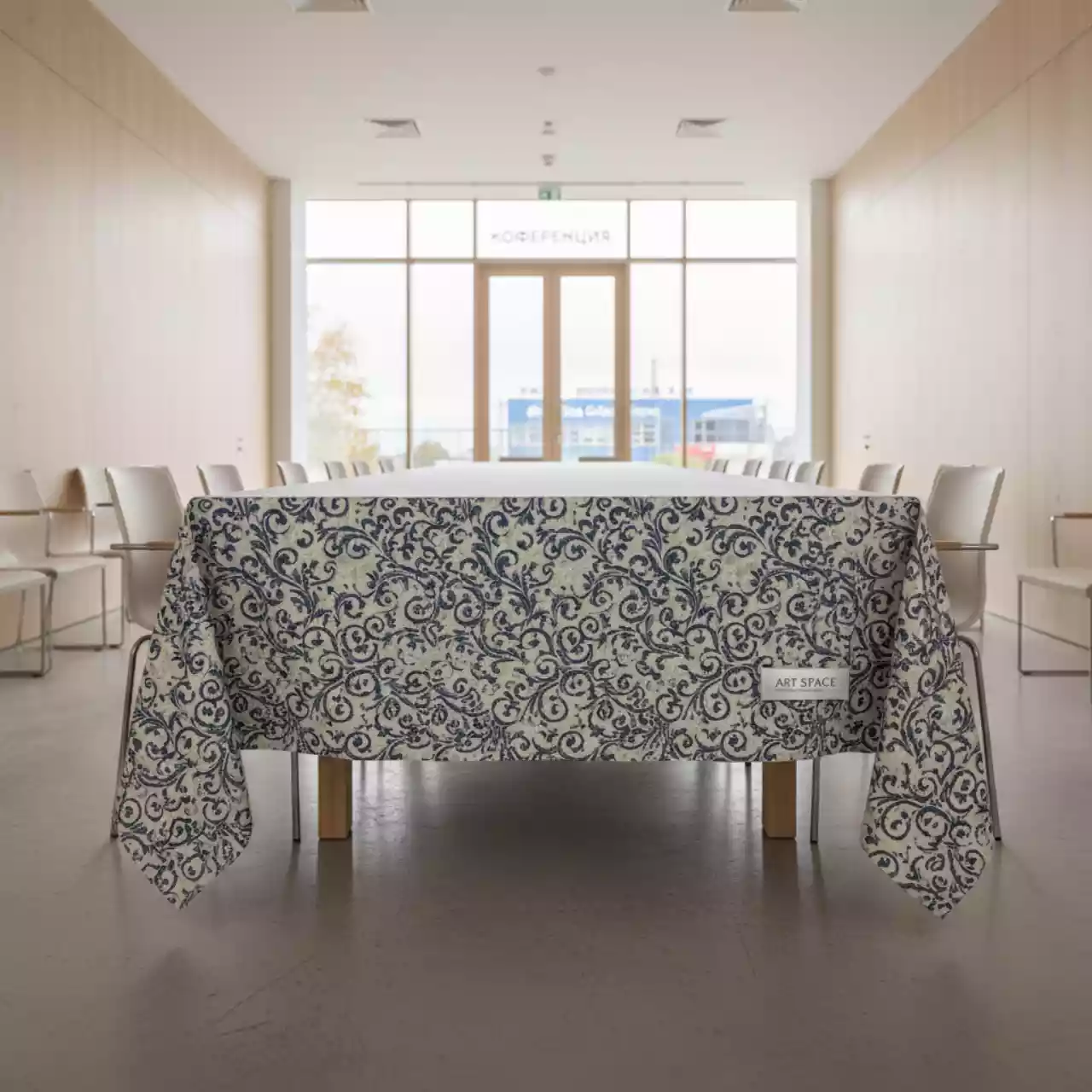 Аренда Скатерть прямоугольная ричард синий завиток в пол 3000х2300 мм в комплексе Sea Galaxy — ART SPACE