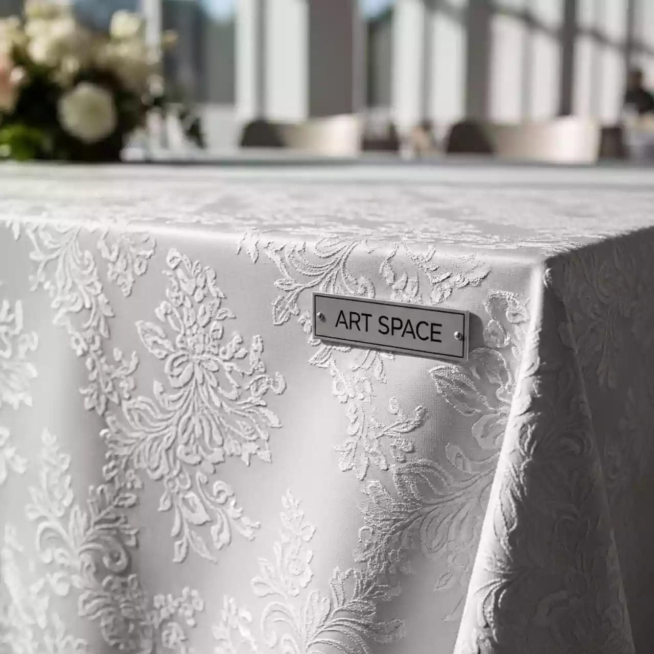 Аренда Скатерть прямоугольная "Розабелла" серебро 3300х2500 мм в санатории «Октябрьский» — ART SPACE