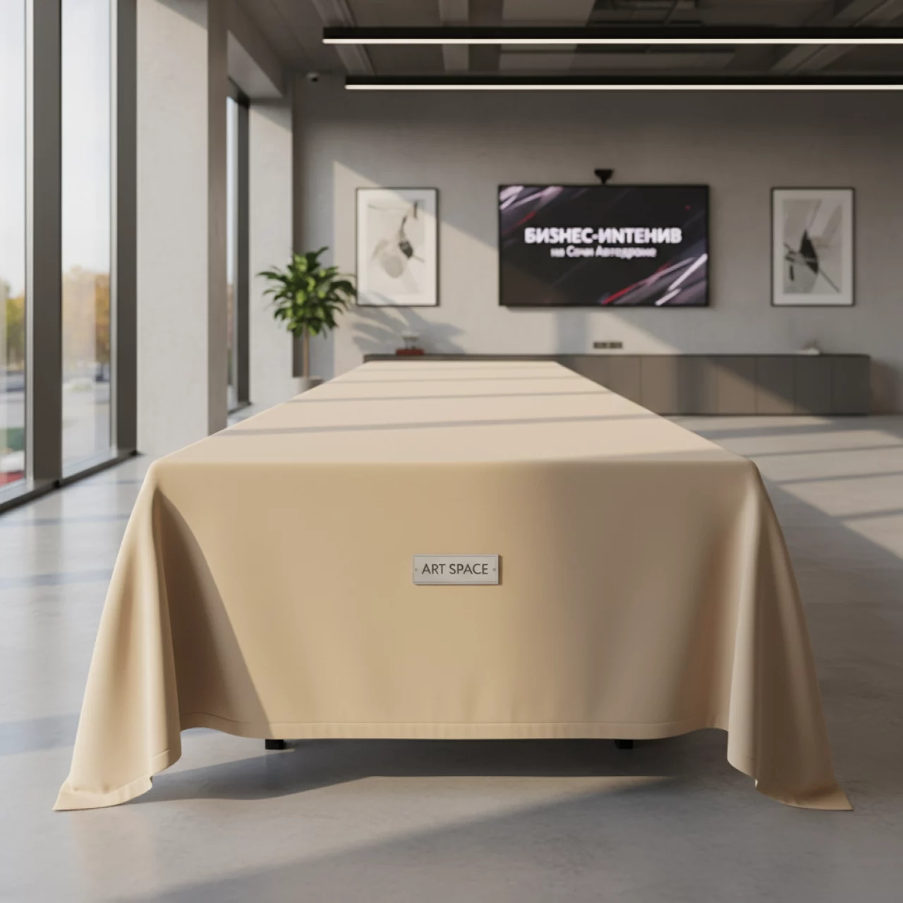 Аренда Скатерть прямоугольная шампань на Сочи Автодроме — ART SPACE